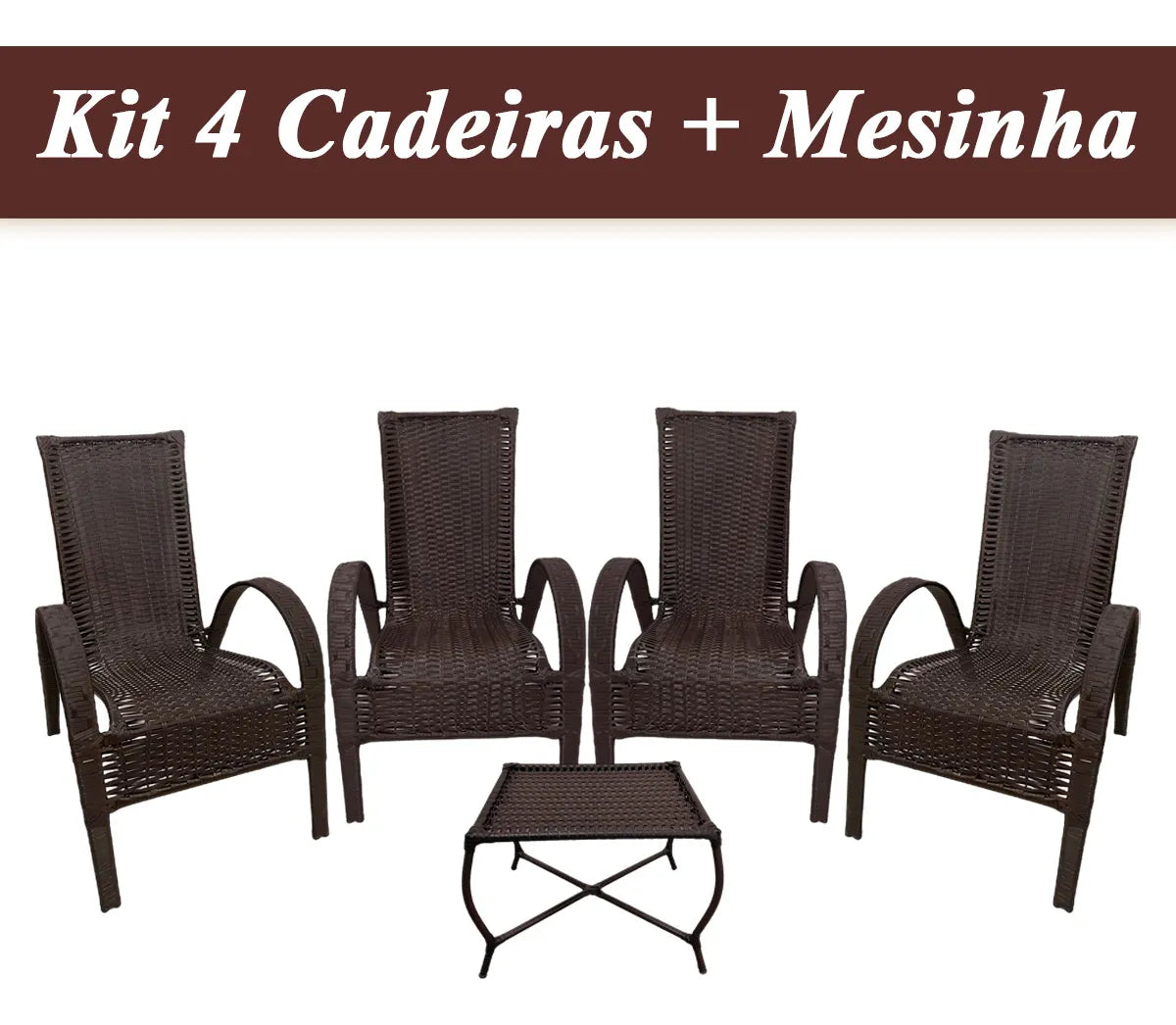Kit com 4 cadeiras de Fibra Sintética JUNCO de alta qualidade + 1 Mesa de fibra Brinde, Cor - TABACO