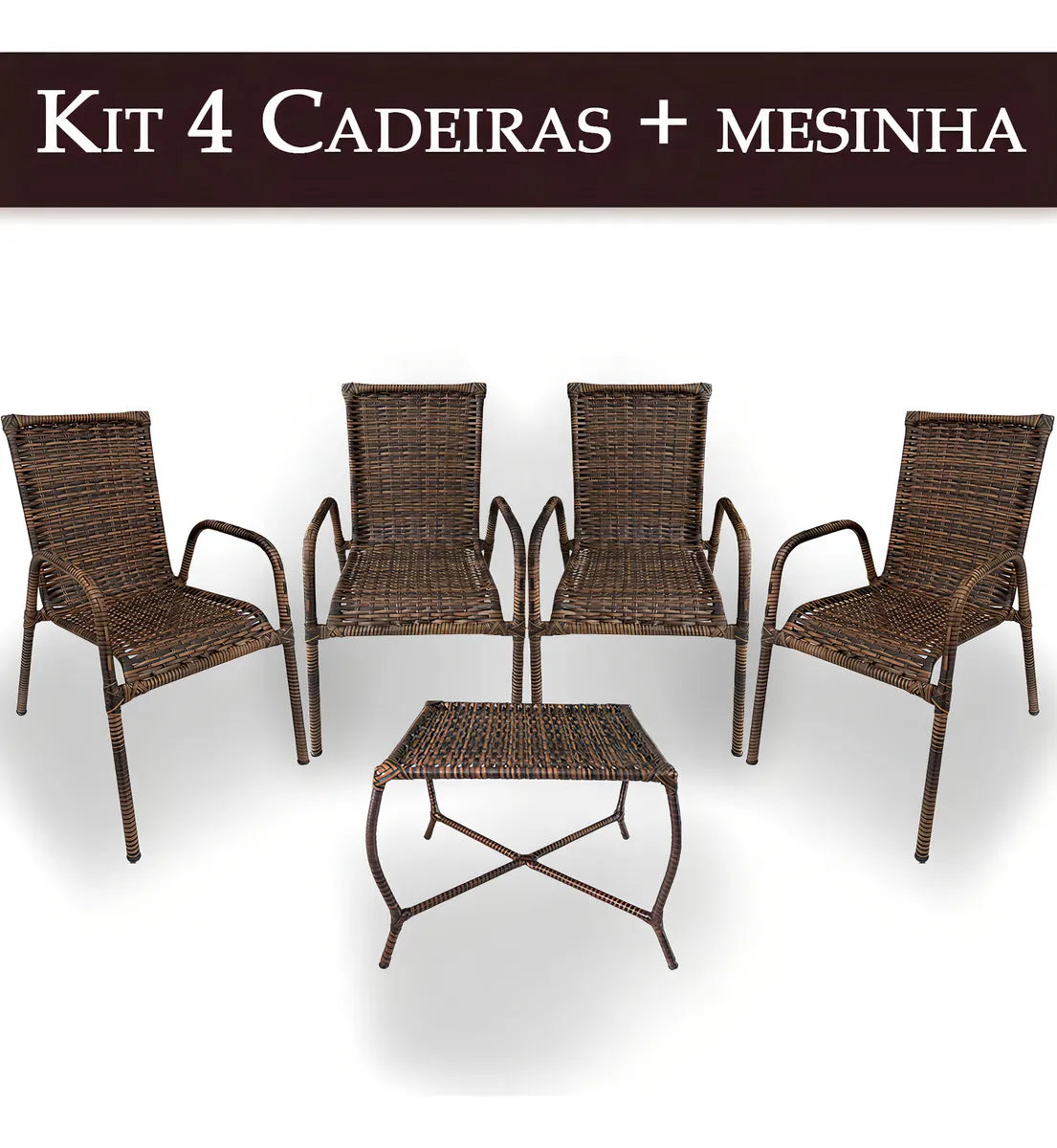 Kit 4 Cadeiras TRAMA, Fibra sintética Alta Qualidade 86cm Amêndoa Castanho + 1 Mesa brinde
