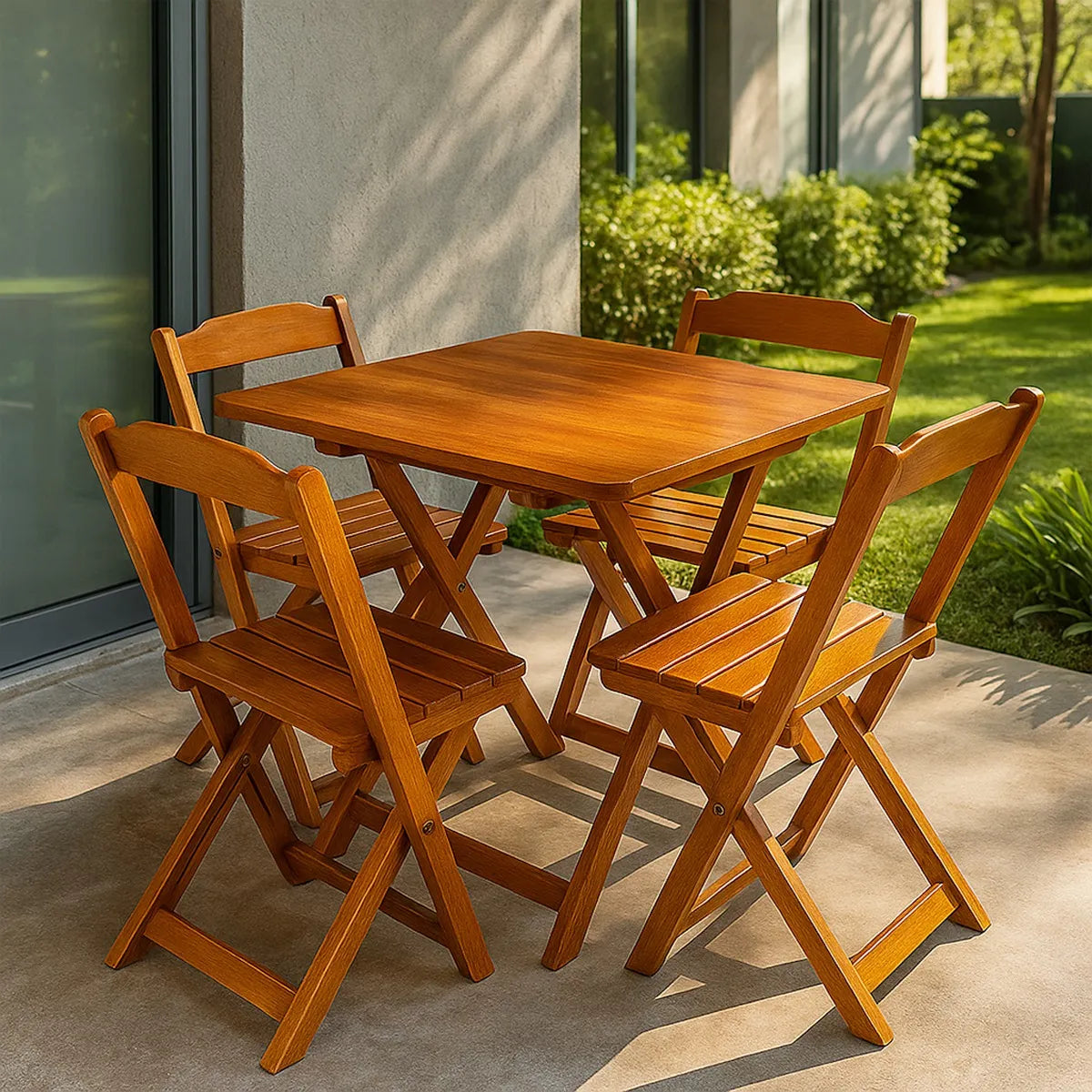 Conjunto Dobrável de madeira maciça, 4 Cadeiras - MEL