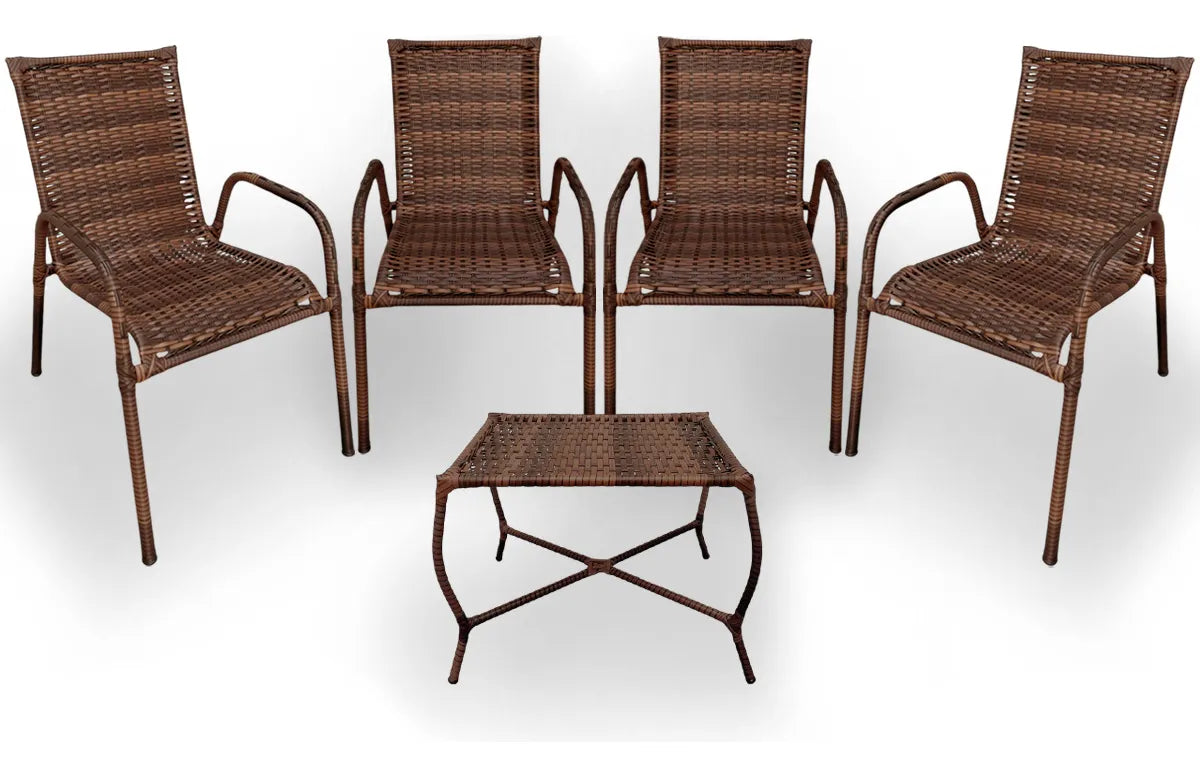 Kit 4 Cadeiras TRAMA, Fibra Sintética Alta Qualidade 86cm Amêndoa Chocolate + 1 Mesa brinde