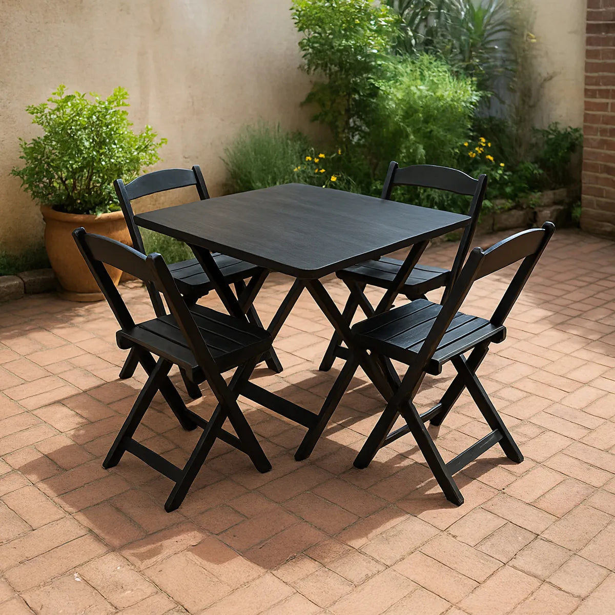 Conjunto Dobrável de madeira maciça, 4 Cadeiras - PRETO