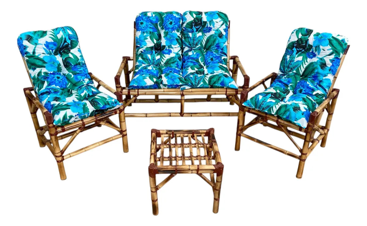 KIT 1 Namoradeira, 2 Cadeiras Completo Tucano AZUL + Brinde 1 Mesa Centro, 4 Almofadas P/ Jardim