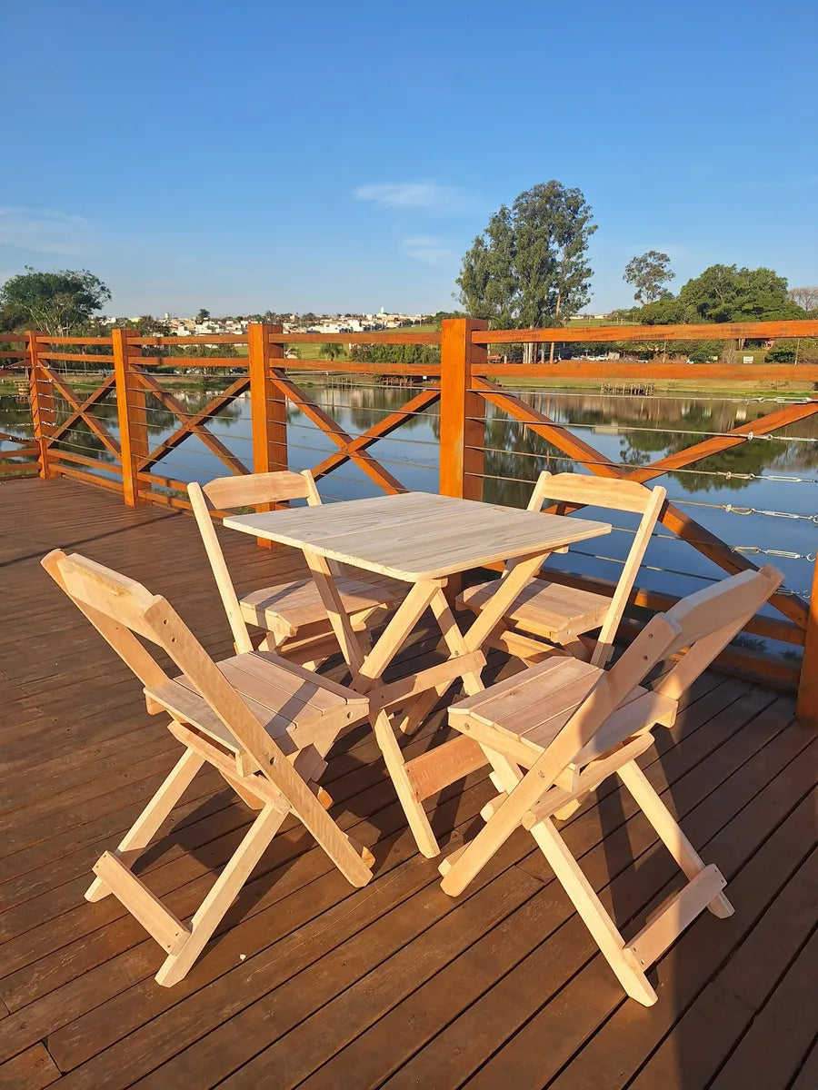 Conjunto Dobrável de madeira maciça, 4 Cadeiras - SEM COR