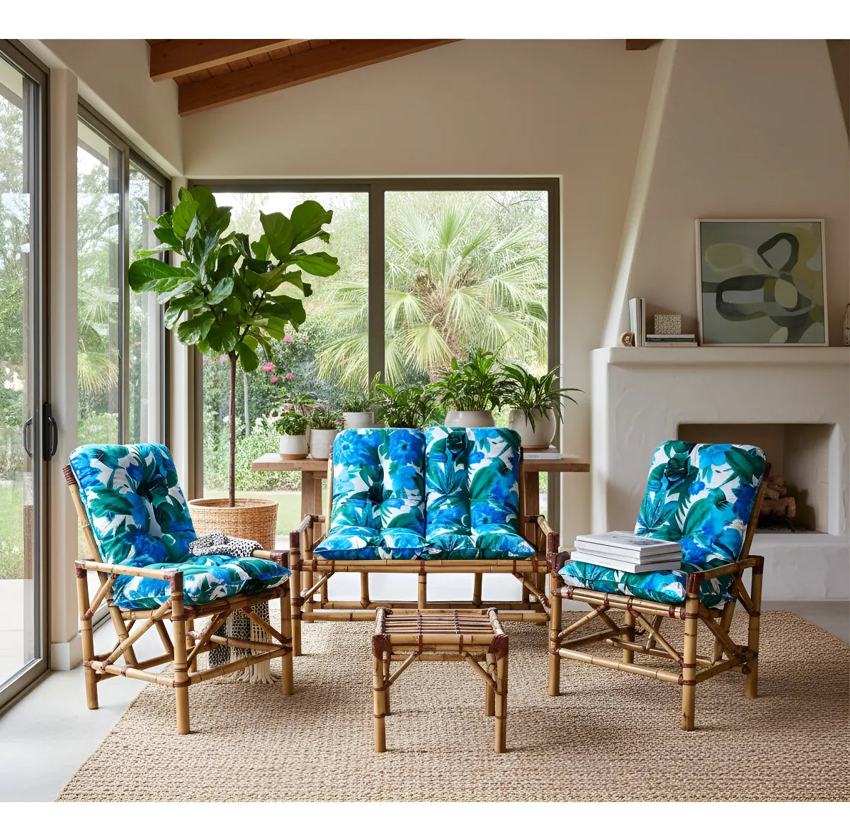 KIT 1 Namoradeira, 2 Cadeiras Completo Tucano AZUL + Brinde 1 Mesa Centro, 4 Almofadas P/ Jardim