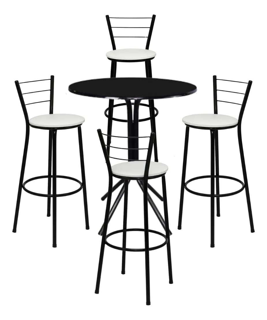 [BRANCO] - Jogo 4 Banqueta Alta 3 Arames Clássica + Mesa Bistrô Redonda