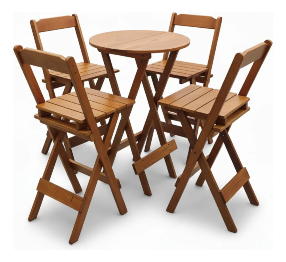 Jogo Mesa Dobravel Bistrô C/4 Banquetas Altas Madeira Maciça - Cor: Mel