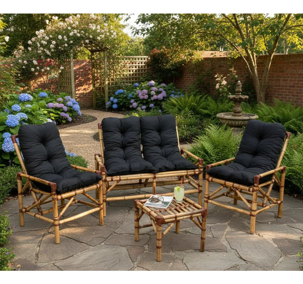 KIT 1 Namoradeira, 2 Cadeiras Completo PRETO + Brinde 1 Mesa Centro, 4 Almofadas P/ Jardim