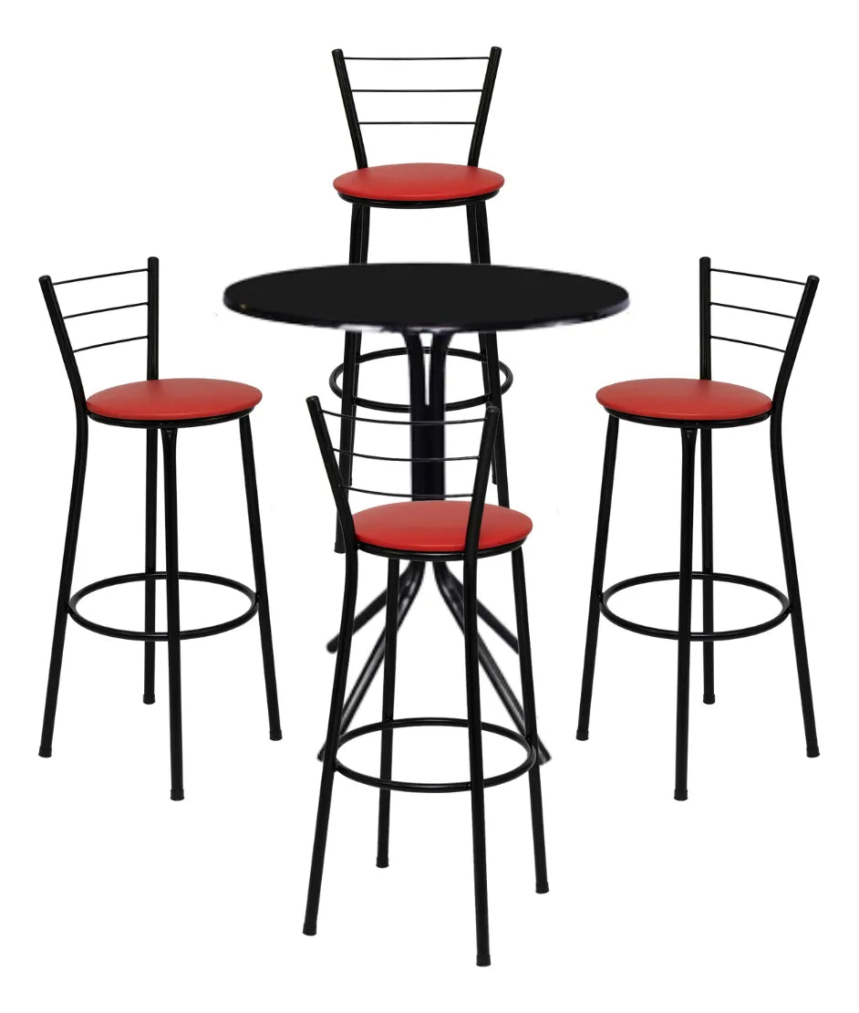 [VERMELHO] - Jogo 4 Banqueta Alta 3 Arames Clássica + Mesa Bistrô Redonda