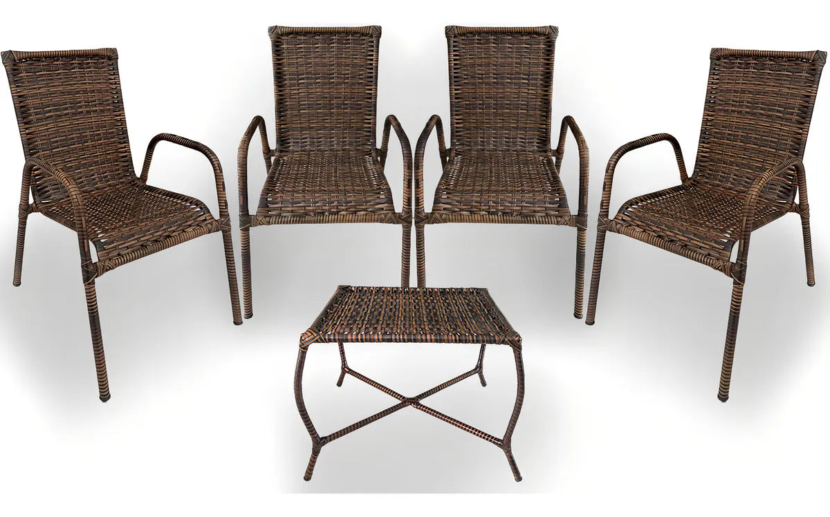 Kit 4 Cadeiras TRAMA, Fibra sintética Alta Qualidade 86cm Amêndoa Castanho + 1 Mesa brinde