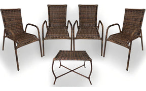 Kit 4 Cadeiras TRAMA, Fibra sintética Alta Qualidade 86cm Amêndoa Castanho + 1 Mesa brinde