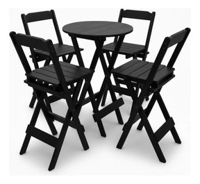 Jogo Mesa Dobravel Bistrô C/4 Banquetas Altas Madeira Maciça - Cor PRETO
