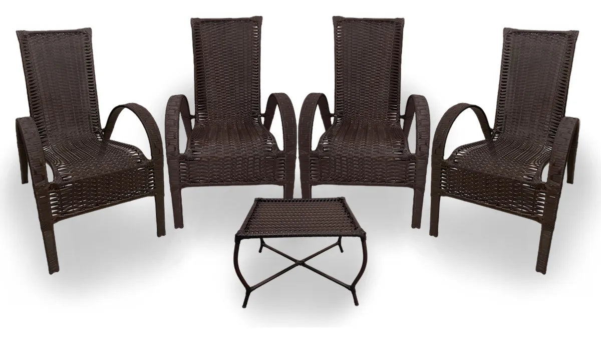 Kit com 4 cadeiras de Fibra Sintética JUNCO de alta qualidade + 1 Mesa de fibra Brinde, Cor - TABACO