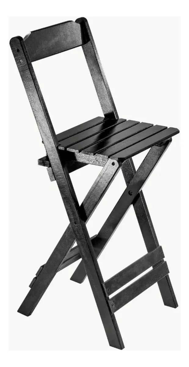 Jogo Mesa Dobravel Bistrô C/4 Banquetas Altas Madeira Maciça - Cor PRETO