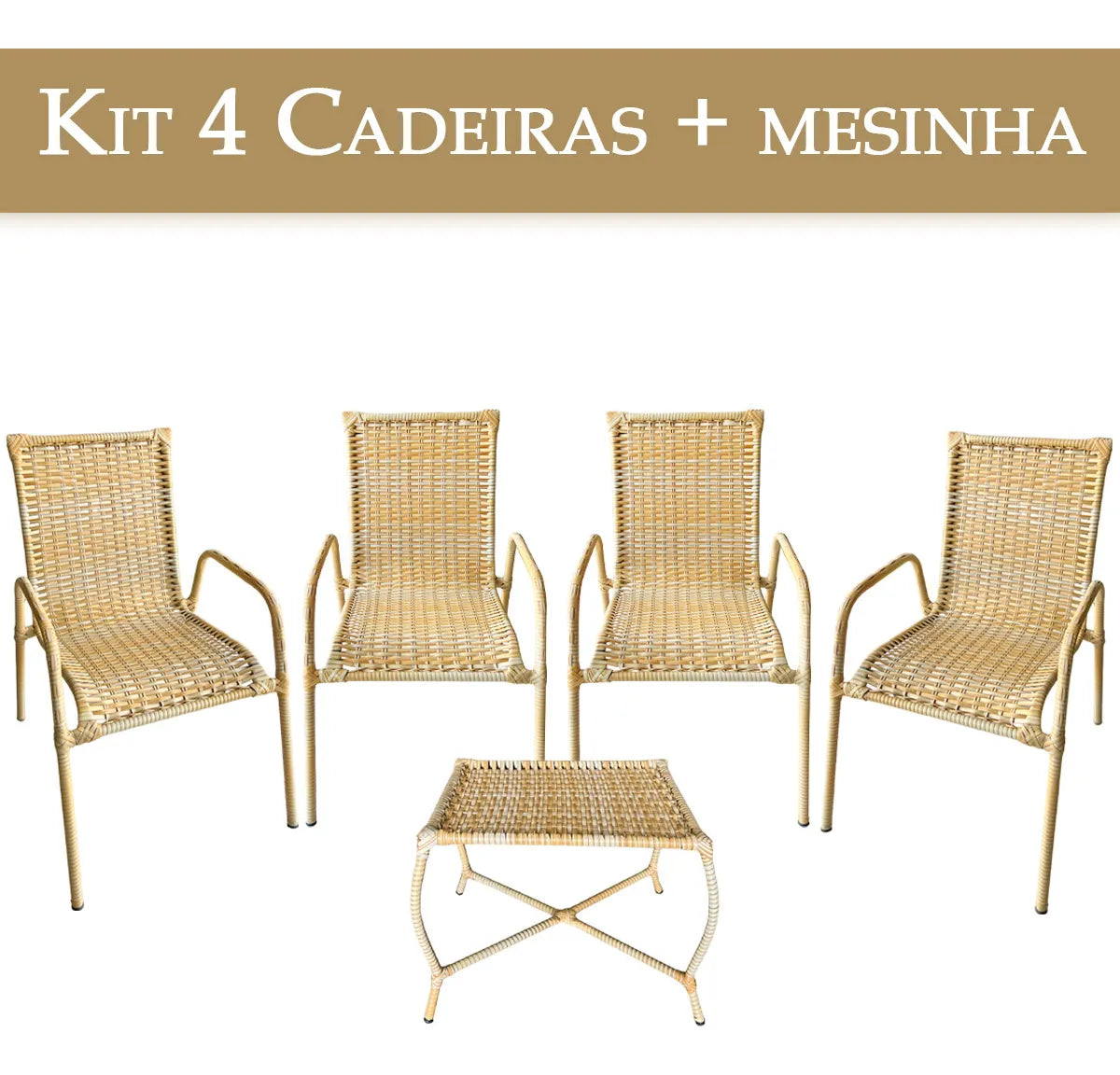 Kit 4 Cadeiras TRAMA, Fibra Sintética Alta Qualidade 86cm Amarelo Claro + 1 Mesa brinde