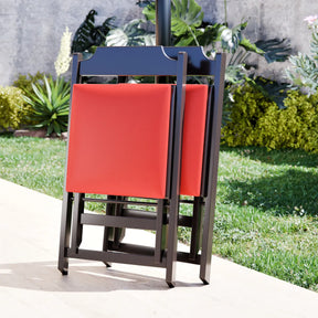 Conjunto Dobrável Madeira Maciça 70X70cm, 4 Cadeiras - Estofado Vermelho