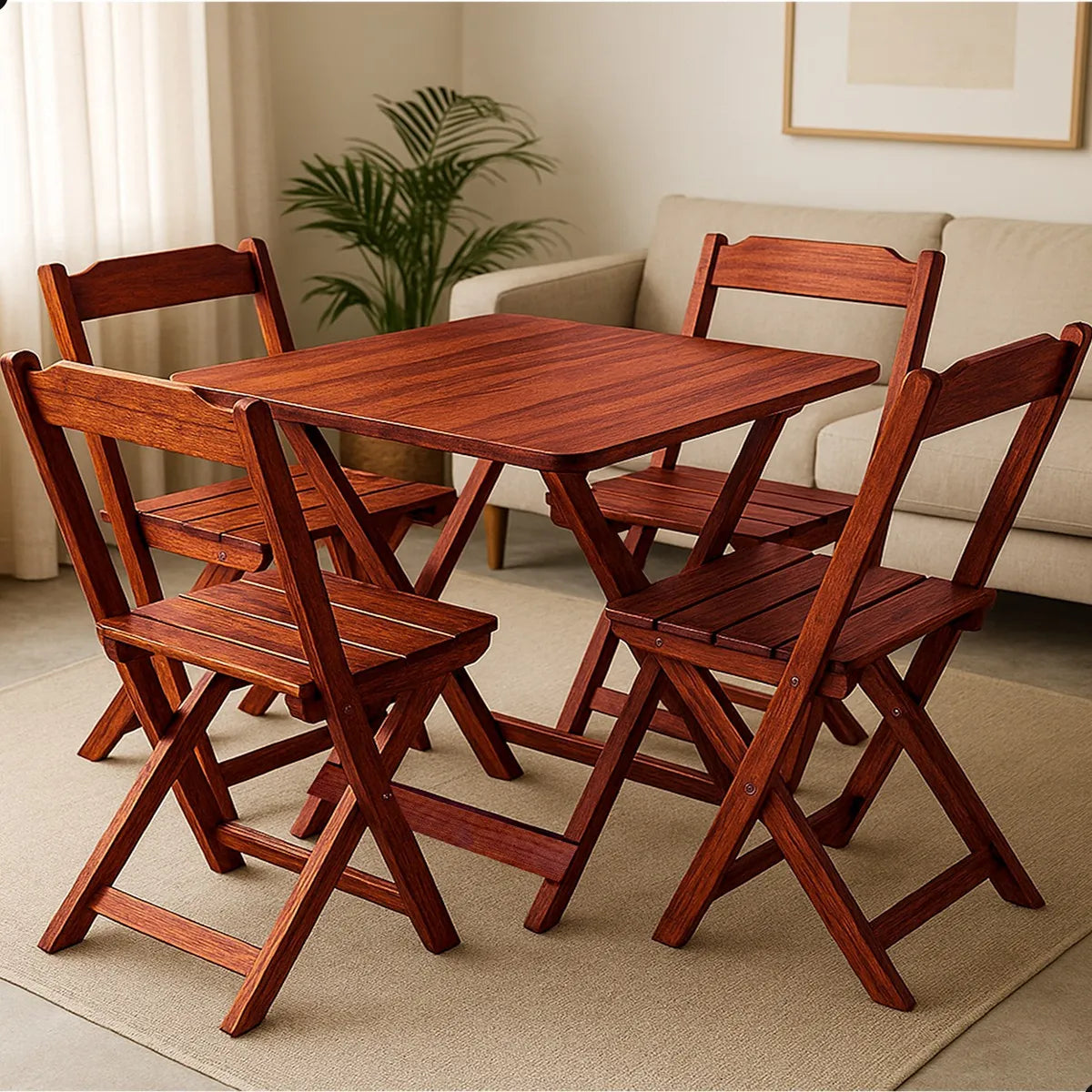 Conjunto Dobrável de madeira maciça, 4 Cadeiras - IMBUIA