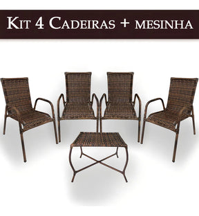 Kit 4 Cadeiras TRAMA, Fibra sintética Alta Qualidade 86cm Amêndoa Castanho + 1 Mesa brinde