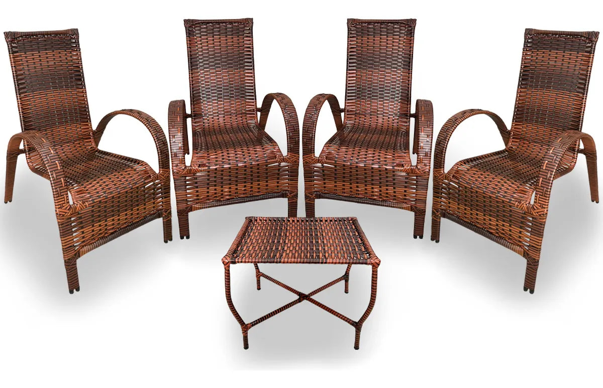 Kit com 4 cadeiras de Fibra Sintética JUNCO de alta qualidade + 1 Mesa de fibra Brinde, Cor - AMÊNDOAS TERRACOTA