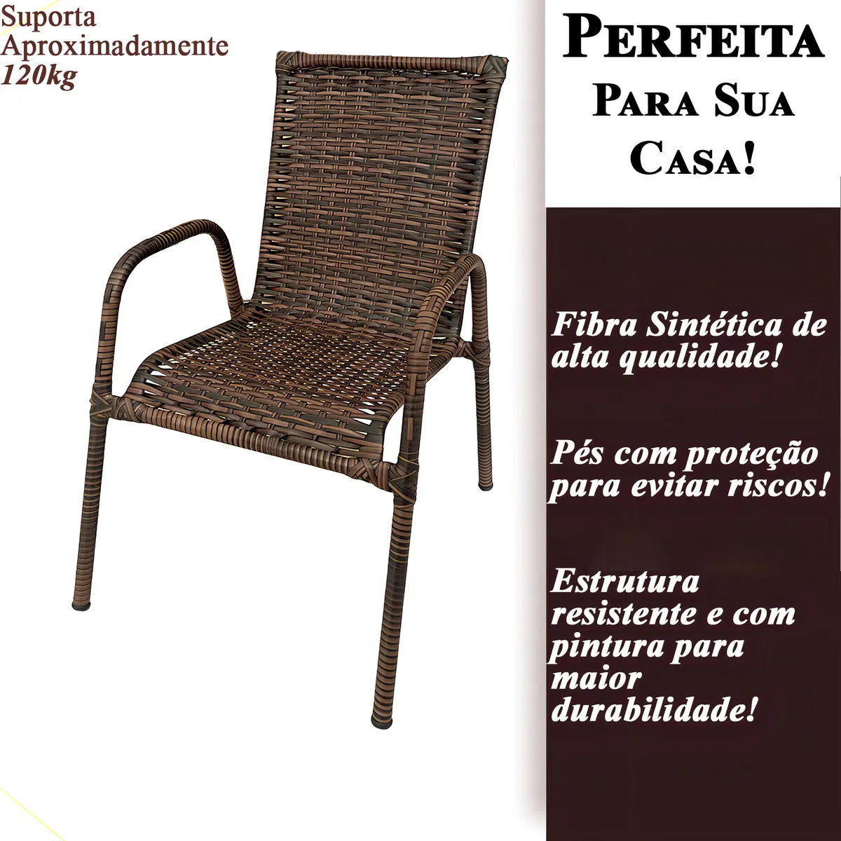 Kit 4 Cadeiras TRAMA, Fibra sintética Alta Qualidade 86cm Amêndoa Castanho + 1 Mesa brinde