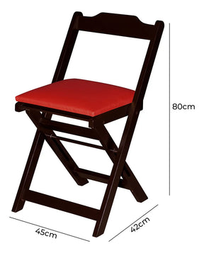 Conjunto Dobrável Madeira Maciça 70X70cm, 4 Cadeiras - Estofado Vermelho