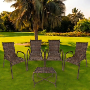 Kit 4 Cadeiras TRAMA, Fibra sintética Alta Qualidade 86cm Amêndoa Castanho + 1 Mesa brinde