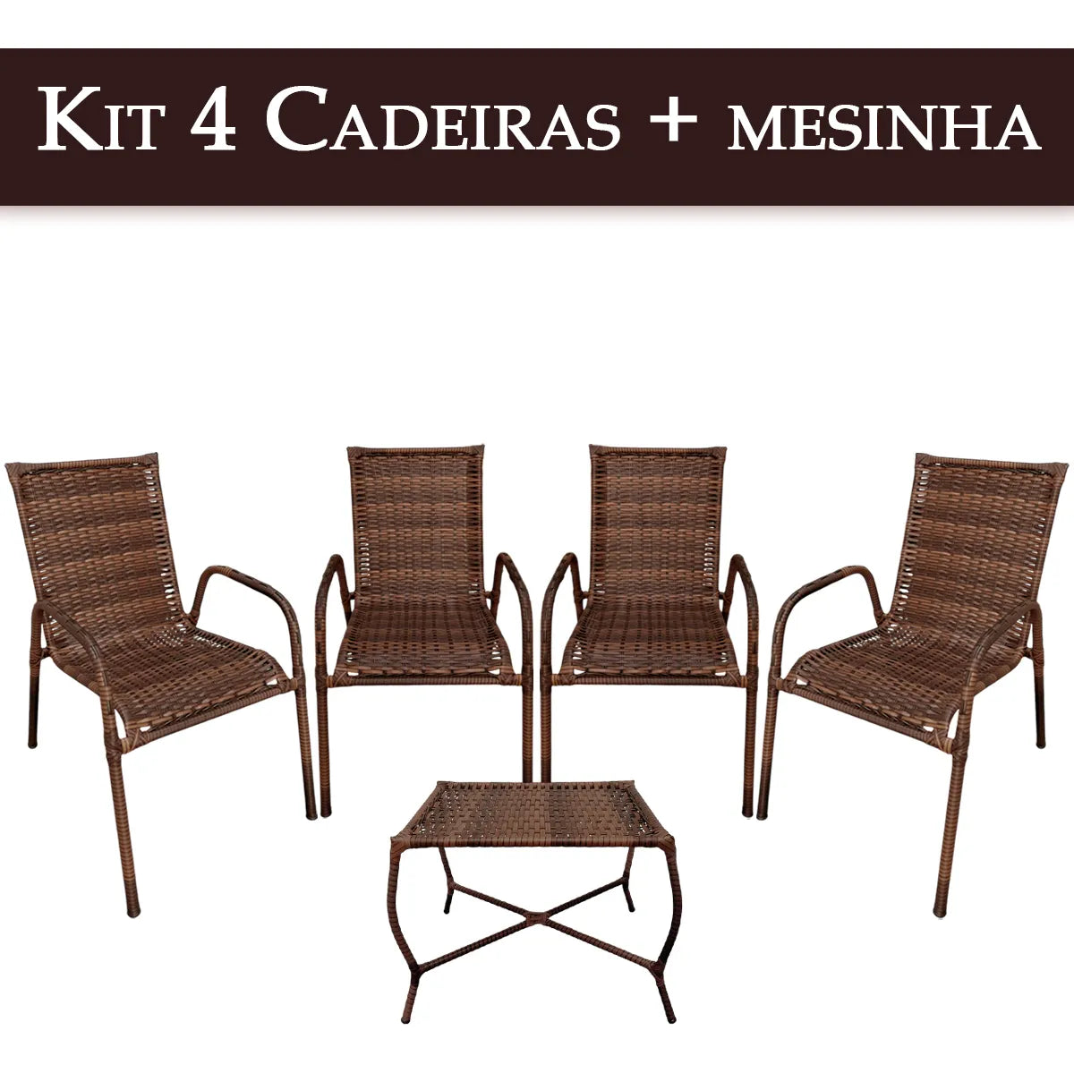 Kit 4 Cadeiras TRAMA, Fibra Sintética Alta Qualidade 86cm Amêndoa Chocolate + 1 Mesa brinde