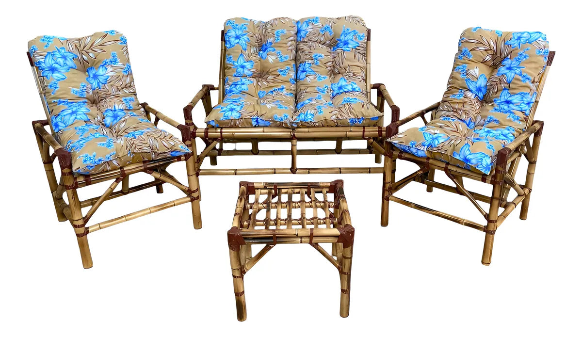 KIT 1 Namoradeira, 2 Cadeiras Completo Orquídea AZUL + Brinde 1 Mesa Centro, 4 Almofadas P/ Jardim