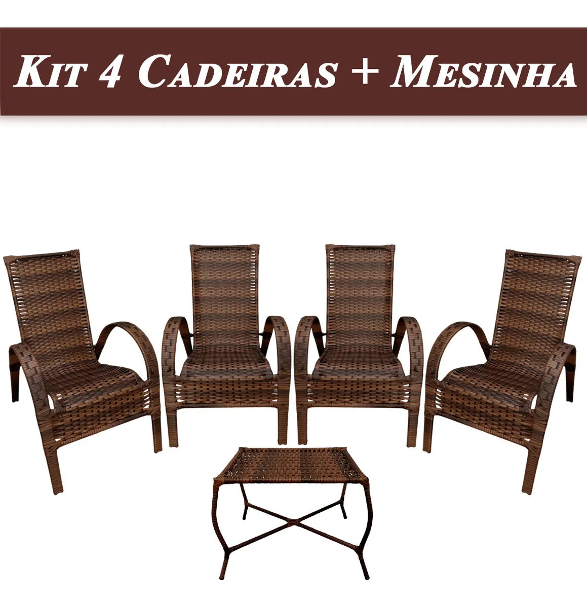 Kit com 4 cadeiras de Fibra Sintética JUNCO de alta qualidade + 1 Mesa de fibra Brinde, Cor - AMÊNDOAS CHOCOLATE