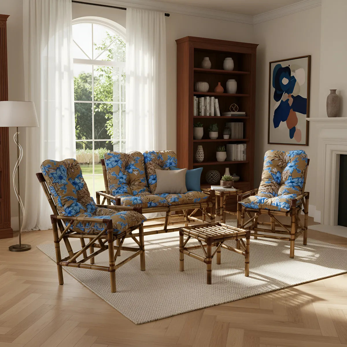 KIT 1 Namoradeira, 2 Cadeiras Completo Orquídea AZUL + Brinde 1 Mesa Centro, 4 Almofadas P/ Jardim