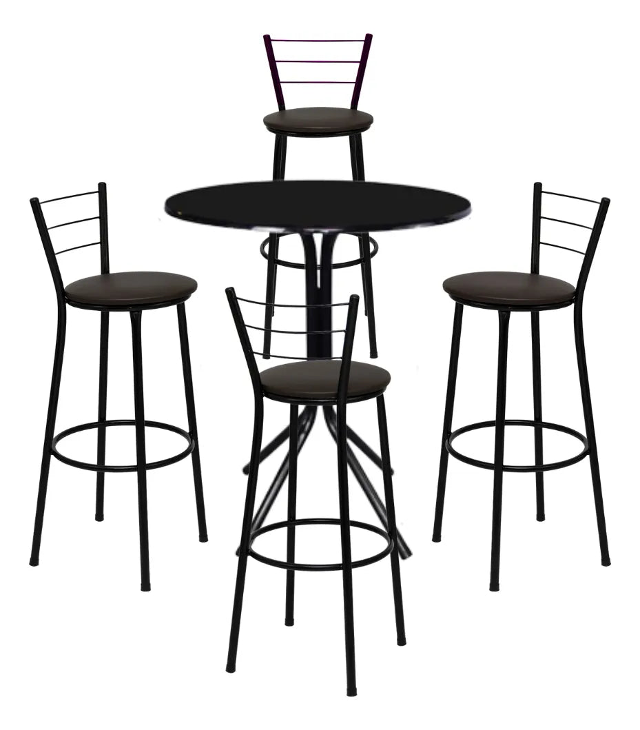 [MARROM] - Jogo 4 Banqueta Alta 3 Arames Clássica + Mesa Bistrô Redonda