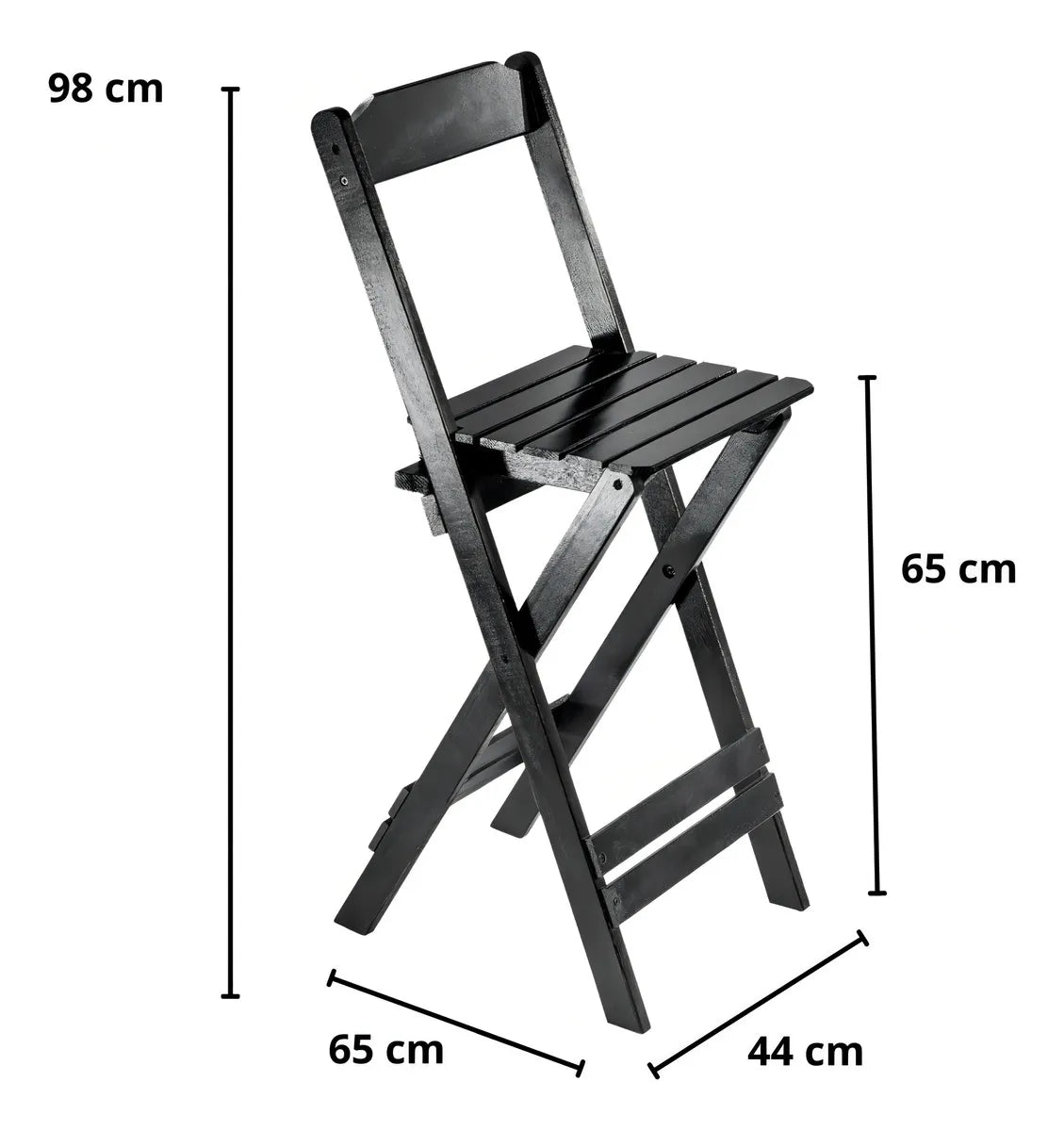 Jogo Mesa Dobravel Bistrô C/4 Banquetas Altas Madeira Maciça - Cor PRETO