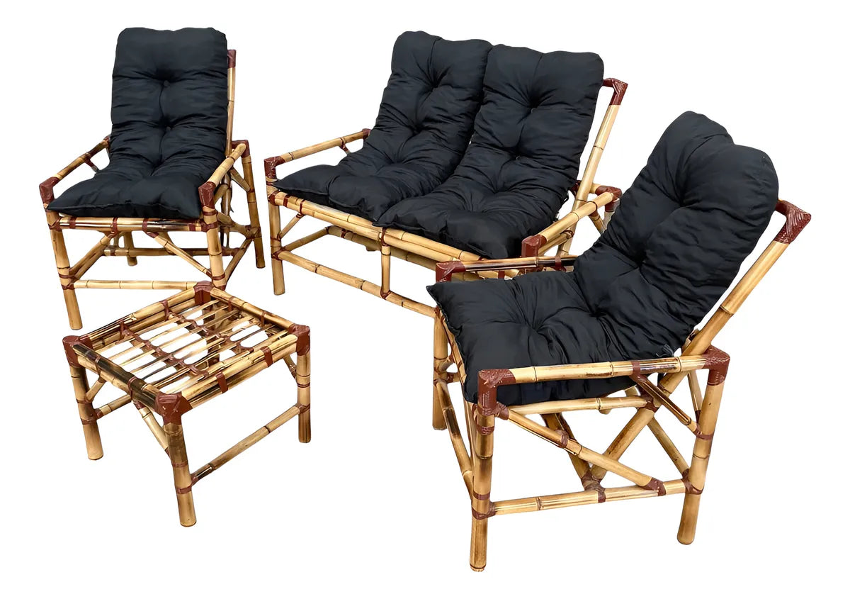 KIT 1 Namoradeira, 2 Cadeiras Completo PRETO + Brinde 1 Mesa Centro, 4 Almofadas P/ Jardim