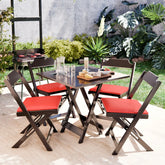 Conjunto Dobrável Madeira Maciça 70X70cm, 4 Cadeiras - Estofado Vermelho